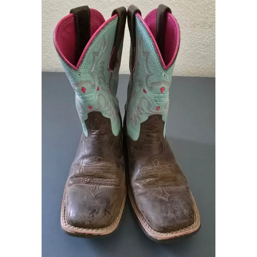 Ariat Kids Western Cowboy Boots Leather Square Toe Size 1.5